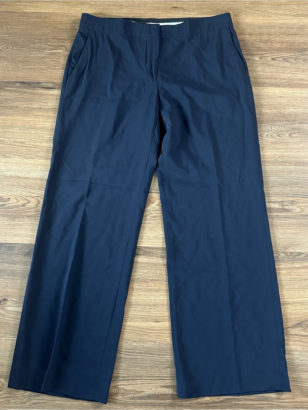 MaxMara Wide Leg Trousers Pants Navy Blue 100% Virgin Wool Women 12 Career EUC